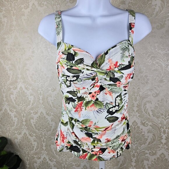Nip Tuck Swim Size 6 Floral Print Tankini Top Multi Cup Fit Adjustable Straps - Picture 1 of 9
